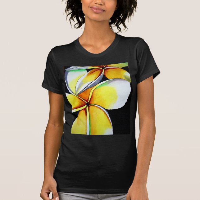 Frangipani, floricultura, camiseta negra de mulher (Frente)