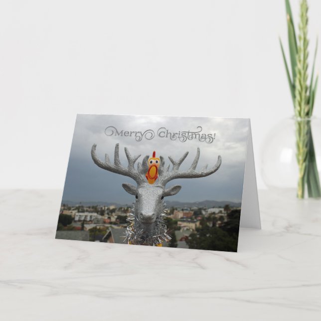 Frango Divertido e Cartão de Saudação de Natal Rud (Frente)