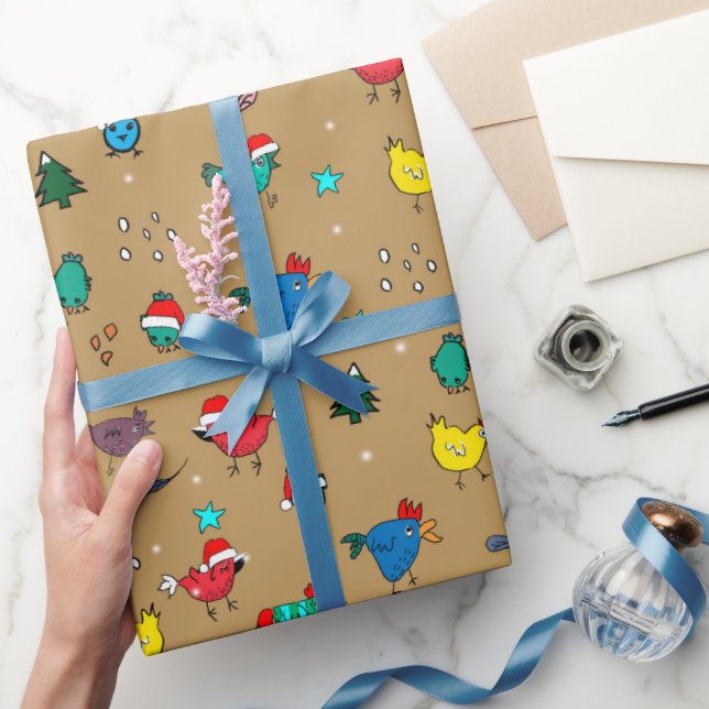 Frangos de Natal em papel de embrulho dourado (Presentear)