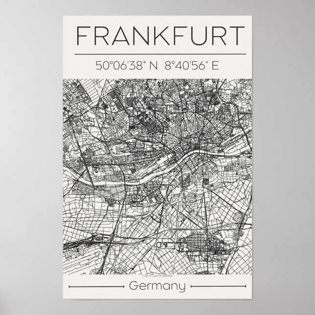 Frankfurt City Map Poster Modern Minimal Urban Art (Frente)