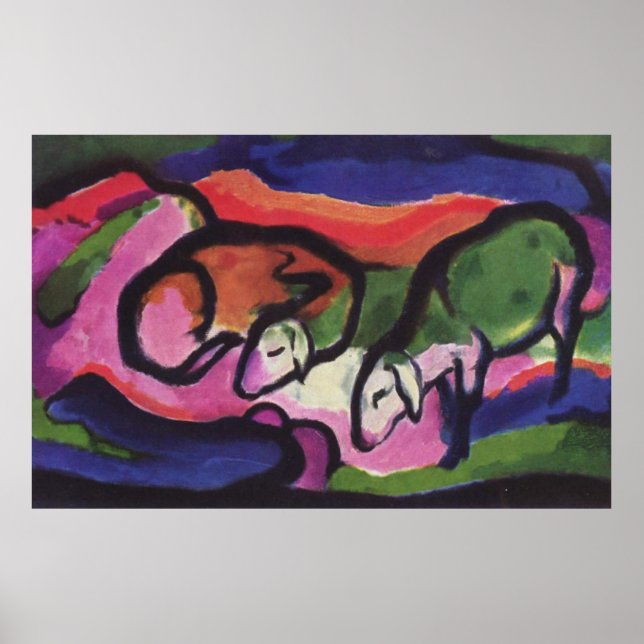 Franz Marc Série Poster vintage ~ Bloco De Ovinos (Frente)
