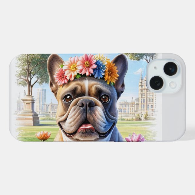 Französische Bulldogge mit Blumenkranz zum Muttert (Verso Horizontal)