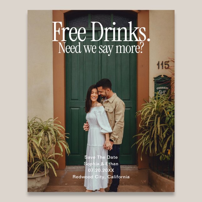 Free DrinksRetro Photo Wedding Save The Date Flyer (Criador carregado)