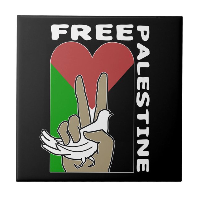 Free Palestine Dove Heart Peace Sign Black (Frente)