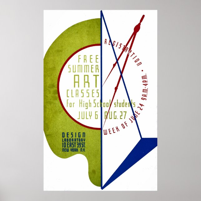 Free Summer Art Classes - WPA Poster - (Frente)