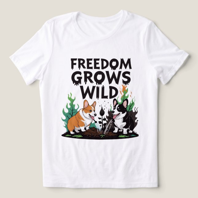 Freedom Grows Wild – Scary Corgi Gardening Cartoon (Design frontal)