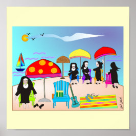 Freiras Whimsical "At Beach" Art Poster