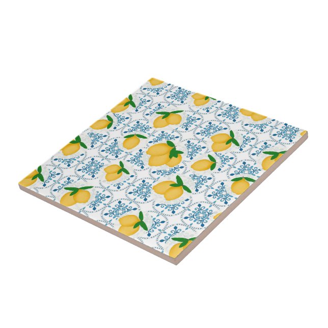 French Country Lemon Blue Floral Tile Pattern (Lateral)