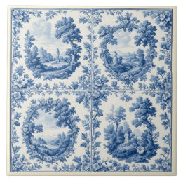 French Toile De Juoy Pastoral Rustic Country Blue 