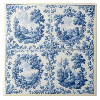 French Toile De Juoy Pastoral Rustic Country Blue 