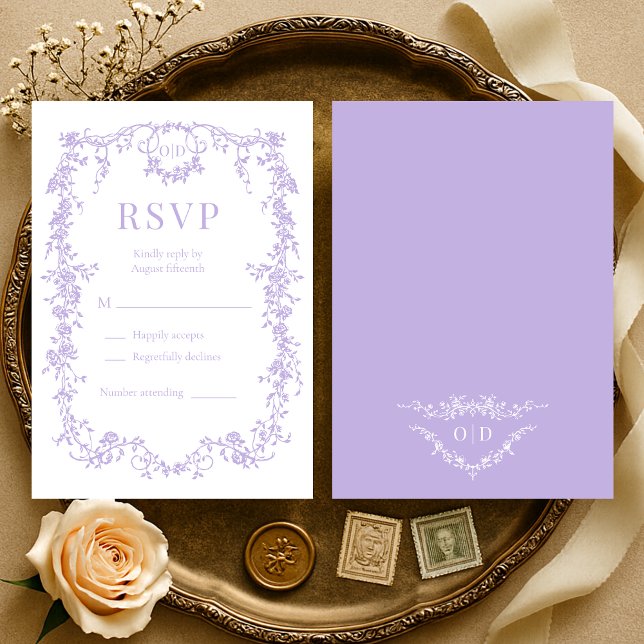 French Victorian Purple Lilac Wedding RSVP  (Criador carregado)
