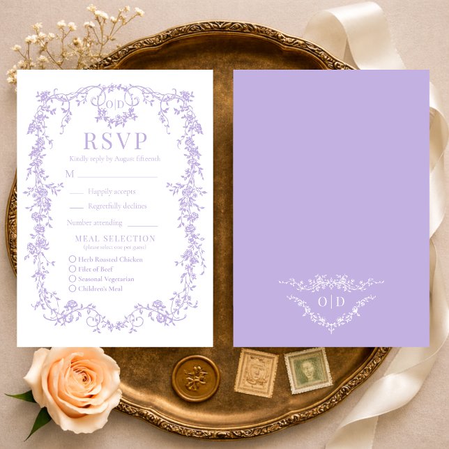 French Victorian Purple Lilac Wedding RSVP Meal (Criador carregado)