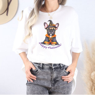 Frenchie Halloween Roupão Roxo Chapéu de Bruxa