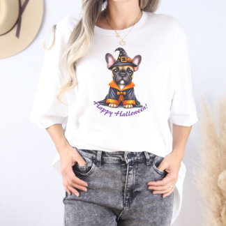 Frenchie Halloween Roupão Roxo Chapéu de Bruxa