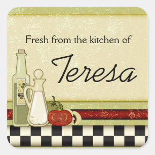 Fresco da cozinha de etiquetas feitas sob