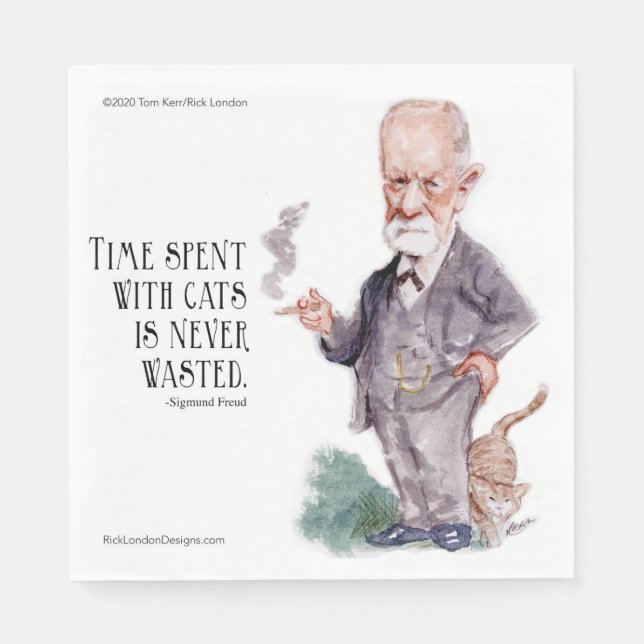 Freud & Citação Sobre Gatos em Guardanapos (Frente)