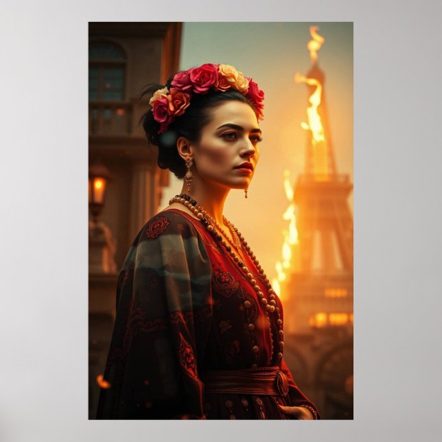 Frida in Flames - Poster do Retrato Surreal (Frente)
