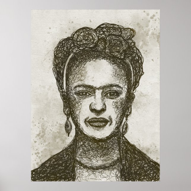FRIDA KAHLO poster de arte escribble desenhada à m (Frente)
