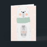 Frio lá fora / Mantenha-o quente | Cartão de Natal<br><div class="desc">NewParkLane - Cartão de Saudação de Natal bonito e romântico, com urso polar e citação romântica e divertida: 'Bebê está frio lá fora' na tipografia moderna, escrita à mão, contra um fundo cor-de-rosa e neve. Na dentro diz-se: "Posso manter-te aquecido?!". Veja esta Coleção de Natal de Urso Polar para itens...</div>