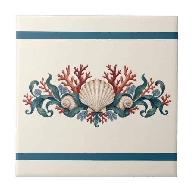 Frisa de Cor personalizada com coral e conchas (Coral & seashells in the original ivory palette. Personalize the background and the two independent bands in the design editor.)
