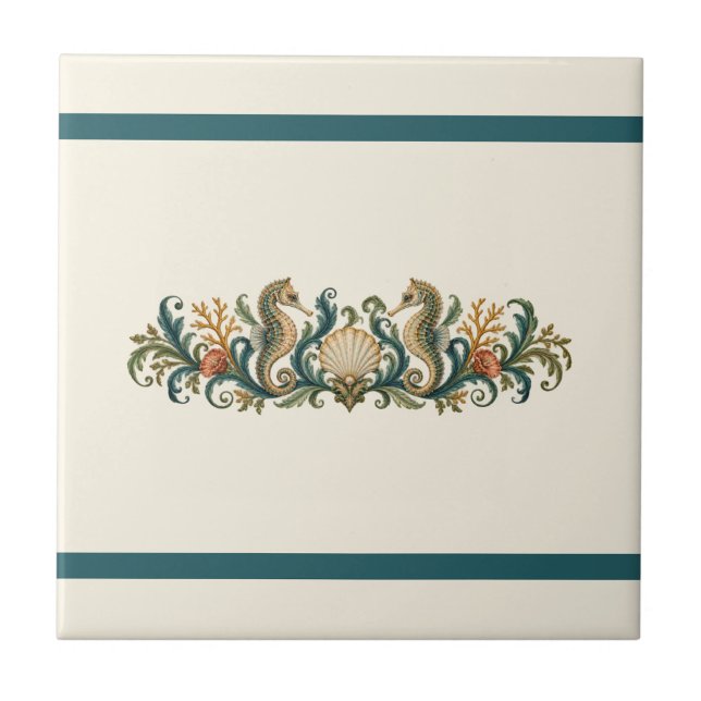 Frisa de Cores Personalizadas com Cavalo-Marinho e (Seahorse & shells in the original ivory palette. Personalize the background and the two independent bands in the design editor.)