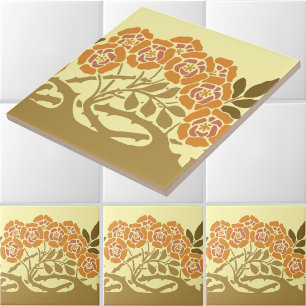 Frisa de Estêncil de Arbusto de Rosa Art Nouveau V