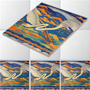 Friso de Flamingos Voadores Art Nouveau Retro