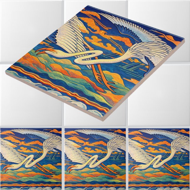 Friso de Flamingos Voadores Art Nouveau Retro (Criador carregado)