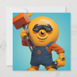 Fröhlicher Baumeister – Gelber Held mit Hammer  