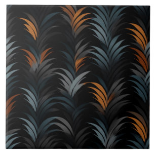 Frondes Art Déco em Laranja e Azul Ardósia