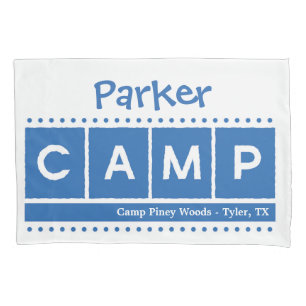 Fronha de almofada do ACAMPAMENTO do bloco - azul