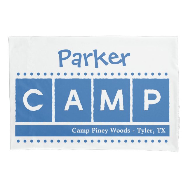 Fronha de almofada do ACAMPAMENTO do bloco - azul (Frente)