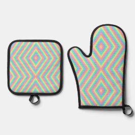 Front and back view of a pot holder set.