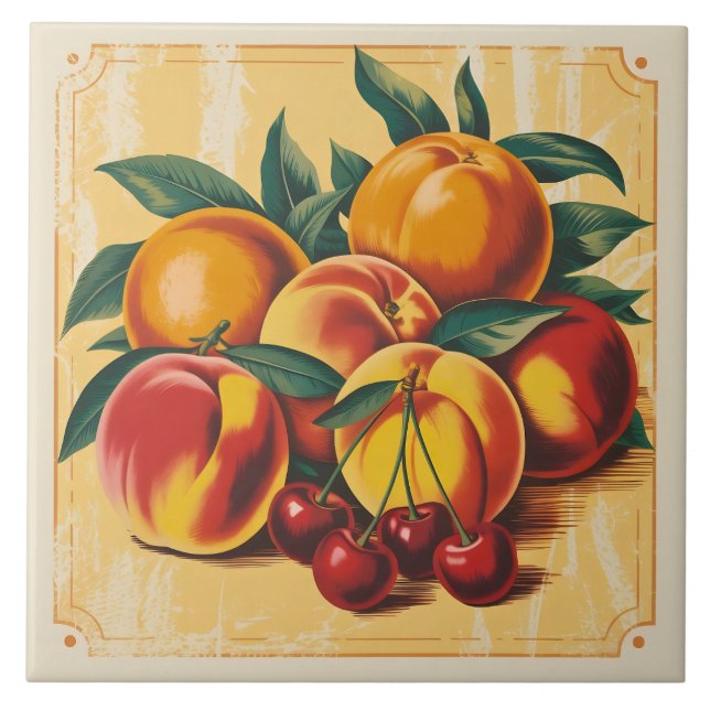 Fruta de Pomar Rústica Pêssego e Cereja Vintage (Frente)