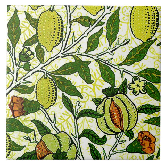 Fruta de William Morris, limão - amarelo & coral (Frente)