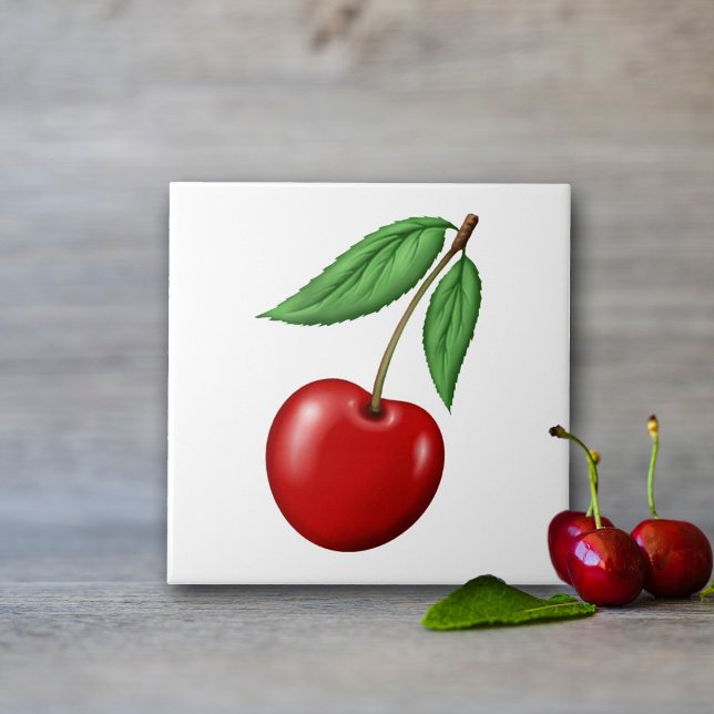 Fruta Red Cherry (Cherry Ceramic Tiles, use for kitchen backsplash, walls or order with optional frame for decor.)