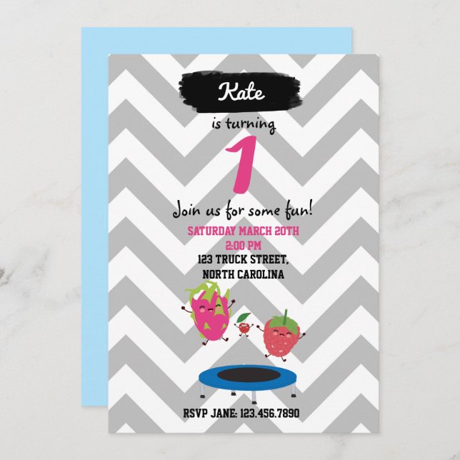 Fruta Saltando No Convite De Aniversário De Trampo (Frente/Verso)