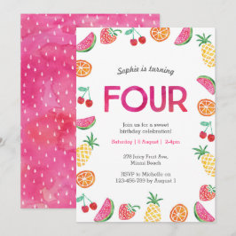 Fruta tropical Rosa 4º Convite de Aniversário