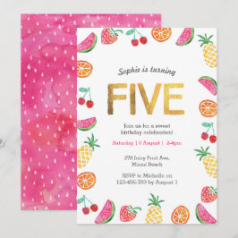 Fruta tropical Rosa, Dourada, 5, Convite de aniver