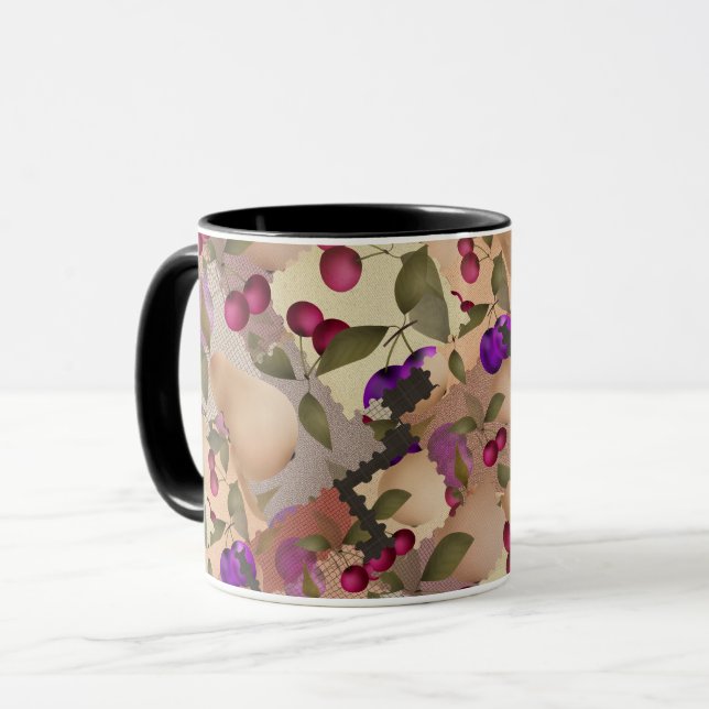 Frutas, caneca de café patchwork (Frente Esquerda)