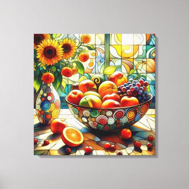 Frutas de Aquarelas e Flores de Canvas (Frente)