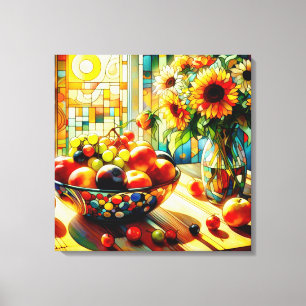 Frutas de Aquarelas e Flores de Canvas