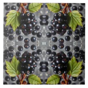 Frutas de Groselha Preta e Padrão de Folha Verde