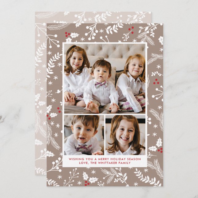 Frutas de Inverno em Cartão Chato de Natal em Ecru (Frente/Verso)