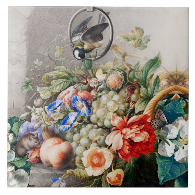 FRUTAS, FLORES, UVAS, PÊSSEGOS E AVES PEQUENAS (Frente)