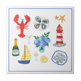 Frutos Do Mar Da Nova Inglaterra Pintados Com Mão