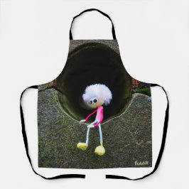 Fubby poppetje dat in een muur zit.