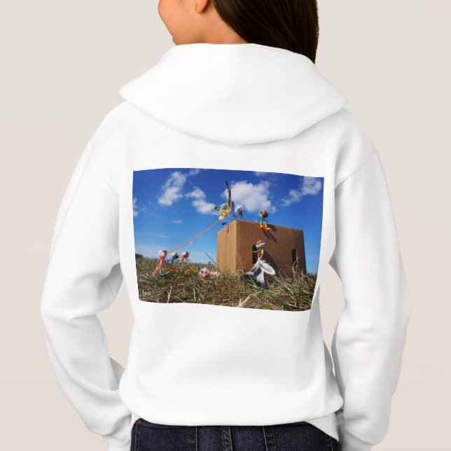 Fubby's die spelen met veren en vliegen. (Verso)