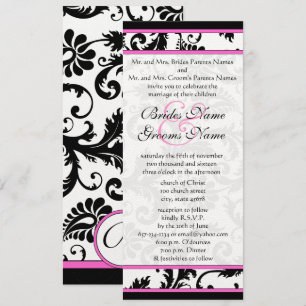 Fuchsia 9x4 Damask Swirls Convite De Casamento