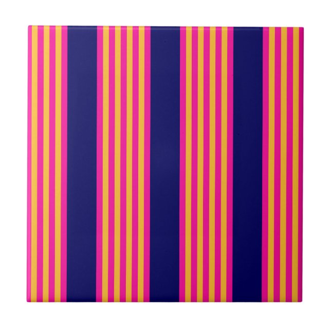 Fuchsia e listras amarelas com azul-marinho (Frente)